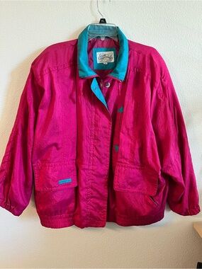 Vintage 80s 90s OASIS Collectibles Windbreaker Jacket L Hot Pink Teal Colorblock